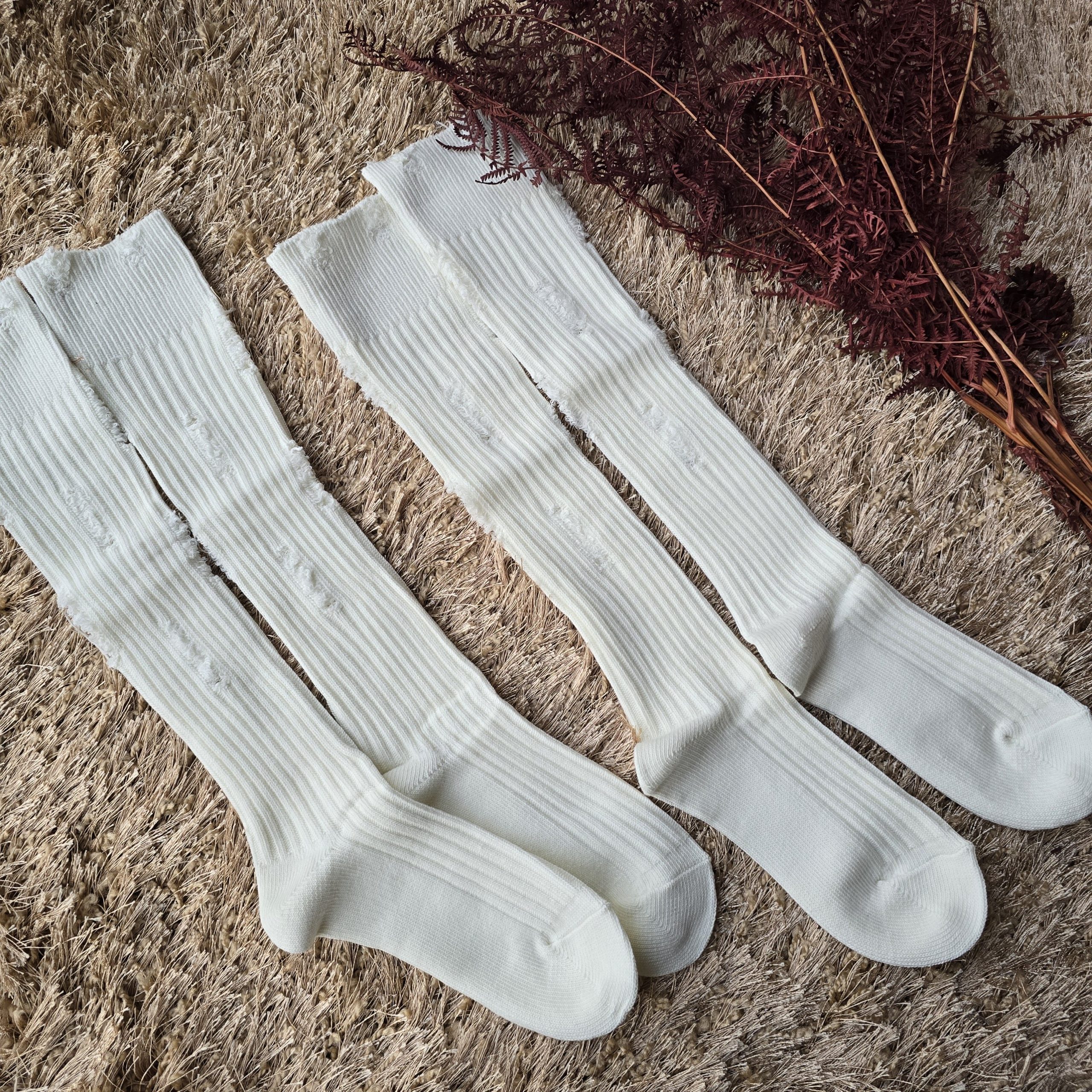B. Long Ribbed City Socks: Off white - Image 4