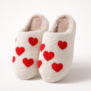 A. Chenille Slippers: Red Hearts