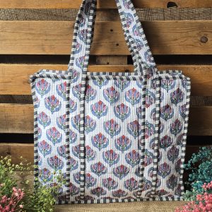Quilted Tote Bag: Blue Tulip